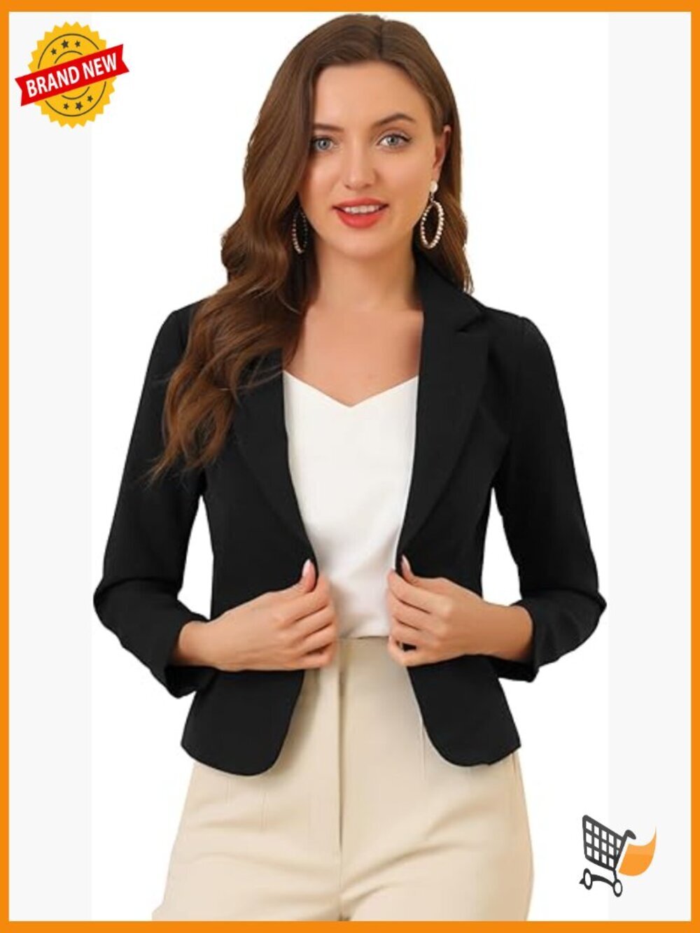 Women's Open Front Blazer Lightweight Crop Suit Jacket Office Business Casual